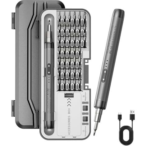 Coffret de tournevis multifonction 46 en 1 avec boîte de rangement et embouts, outil de réparation de précision gris, 600 mAh, rechargeable (1/5)