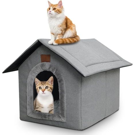 1 Niche pour Chat, 35x35x30cm, Isolée Hiver, Pliante, Imperméable, Coussin Amovible, Extérieur Intérieur (1/5)