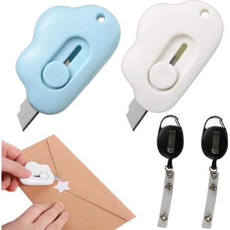 Set mit 2 Mini Cuttermessern, Paketöffner mit Schlüsselanhänger, verstellbare Klinge
