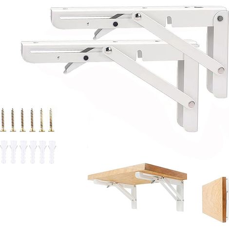 300mm Équerre Pliante, 2Pcs Blanc Support Console Pliable, Supports D' étagères Pliants Charge, Lourds Support Console Pliable,Equerre Etagere (1/5)