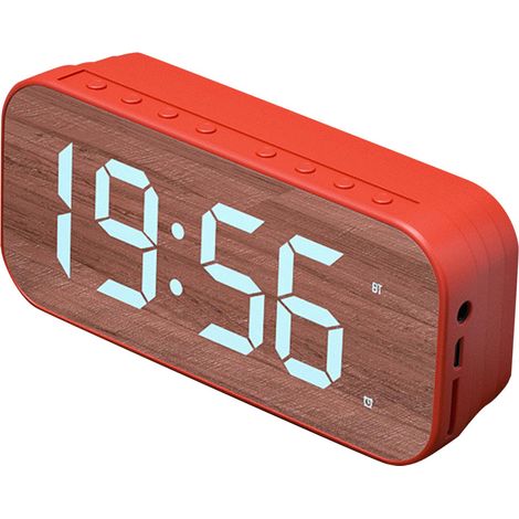 Réveil Bluetooth avec Enceinte, Horloge Numérique Miroir pour Chambre et Bureau, Affichage Digital, Alarme, Rouge (1/5)