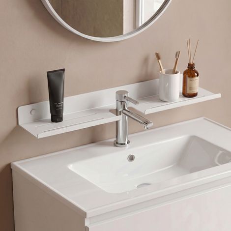 doporro Waschbecken Ablage 60 cm über dem Wasserhahn, Badezimmer Regal ohne Bohren oder zum Bohren, Waschbecken-Wasserhahn-Organizer, Spülbecken Organizer & Duschablage, Sandweiß Reglo-17