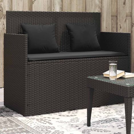 vidaXL Panca da Giardino con Cuscini Nera in Polyrattan