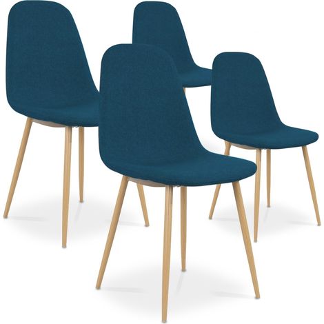 Lot de 4 chaises scandinaves Bali tissu bleu canard