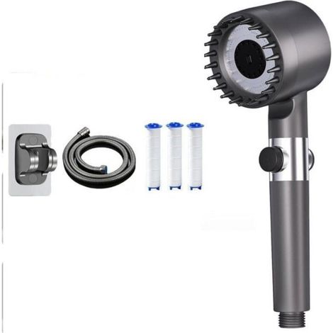 Pommeau De Douche - Haute Pression - Filtre Anticalcaire 3 Couches - 4 Modes De Jet - Tuyau 1,5 M - Support Inclus - Gris (1/5)
