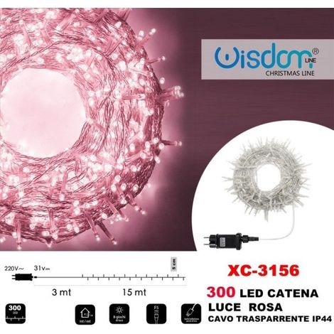 Guirlande Lumineuse 300 Led Lucioles Rose Câble Transparent Ip44 Xc-3156