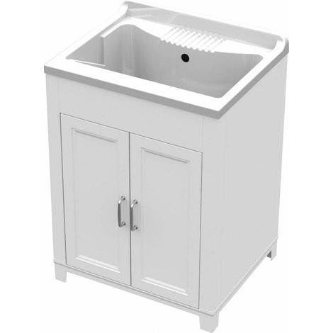 Idroweb – Évier 1 bac en résine antiacide 60x50 cm – Mobile avec double porte – Sifon inclus – Pour espaces extérieurs