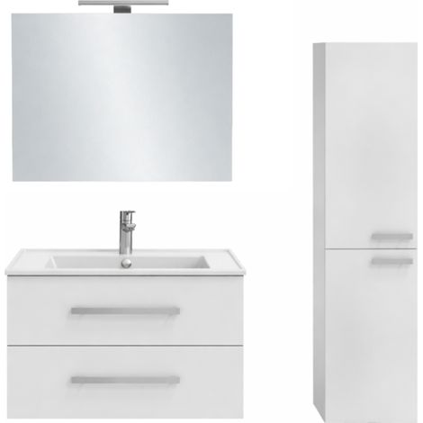 Mueble lavabo Ola Up blanco brillo 60 cm JACOB DELAFON + columna + espejo y focos