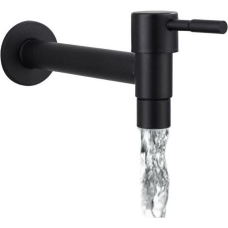 Robinet d'Eau Froide Monté Murale, Acier Inoxydable Noir Mat Robinet Salle de Bain ou Cuisine Élégant (1/5)