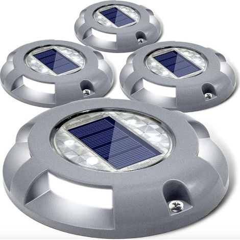 Solar-Deckleuchten, Auffahrt-Dock-Licht, LED, solarbetrieben, für den Außenbereich, wasserdicht, Straßenmarkierungen für Stufen, Gehwege, Treppen, Garten, Boden, Wege, Terrassen, Höfe, 4er-Pack (weiß)