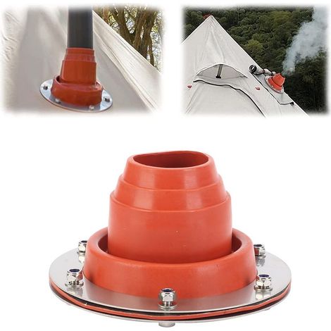 Raccord pour poêle de tente, en silicone, base en acier inoxydable, résistant à des températures jusqu'à 300 °C, compatible avec les poêles à bois et les réchauds de tente, avec protection anti-étince (1/5)