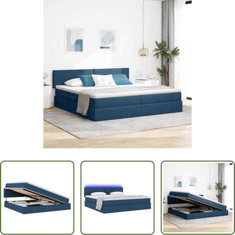 LED-Bett -  Bett mit Stauraum und LED mit Matratze Blau 200 x 200 cm Stoff (1/5)