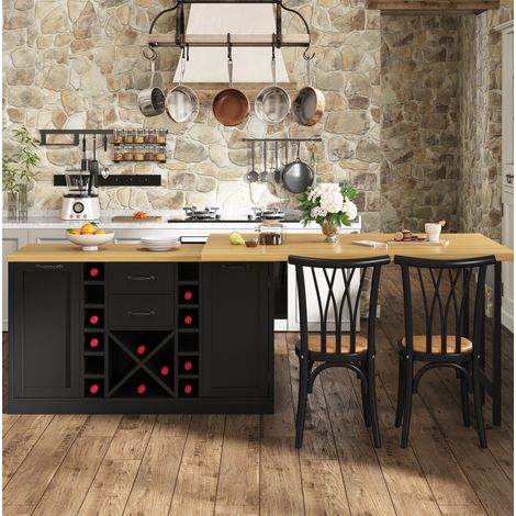 Kücheninsel 120x40x73.8 cm, 360° drehbare Tischplatten, Stauraum, MDF Metall, Schwarz (1/5)
