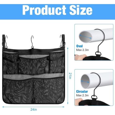 Panier de Rangement pour Piscine, Sac de Rangement avec Crochets et 5 Poches, Accessoires de Piscine Hors Sol, Noir, Panier Rangement Bord de Piscine pour Piscine Hors Sol et Salle de Bain (1/4)
