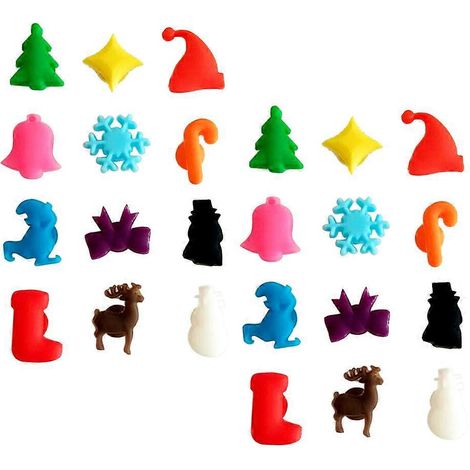 Lot de 24 étiquettes en silicone multicolores à ventouse pour verres, idéales pour les fêtes de Noël et pour identifier les verres (couleurs assorties).-32cm (1/3)