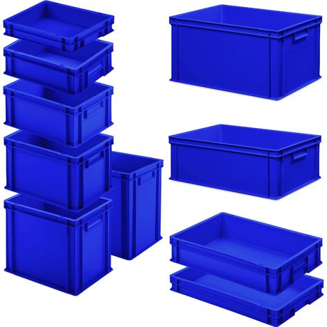 BRB Set mit 10 Eurobehältern in 10 versch. Größen/Höhen, 6x 400x300 / 4x 600x400 mm, blau