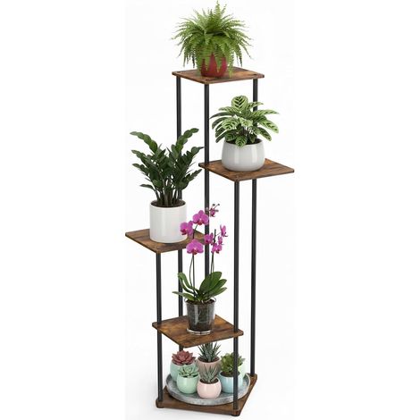 Support de fleurs, support pour plantes d'intérieur, 5 étages, moderne, en métal, étagère d'angle pour plusieurs plantes, balcon, salon (1/5)