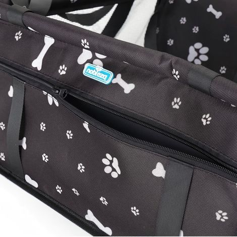 Siège de sécurité pour chiens et chats avec motif empreinte de patte, ventilé, comprend 1 crochet.