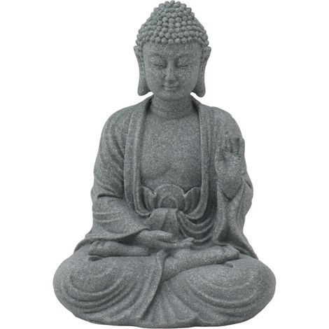 Statue de bouddha en grès vert, Sculpture bouddhiste assise, ornement pour salon et cour, 7135K-02