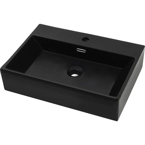 Lavabo vasque à poser Luxueux, avec trou de robinet Bac à laver, en céramique Noir 60,5x42,5x14,5 cm OIB8568E (1/5)