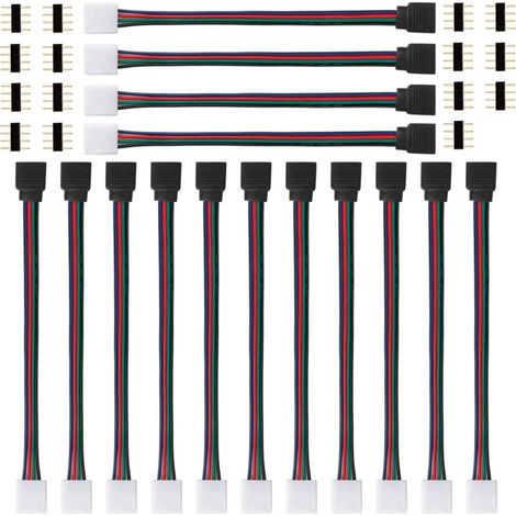 15 Pièces Connecteur LED Strip 4 Broches RGB 5050 - Pour Ruban LED SMD 5050/3528/2835, Contrôleur LED, Connecteur Rapide Sans Soudure, 17cm Long (1/5)