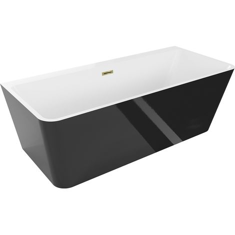 Mexen Volta freistehende Wandbadewanne 150 x 75 cm, weiß/schwarz, mit Überlauf gold - 51131507575-50