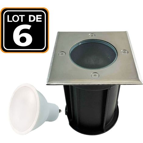 6 Spots Encastrables de Sol Carré Inox 304 Exterieur IP65 +