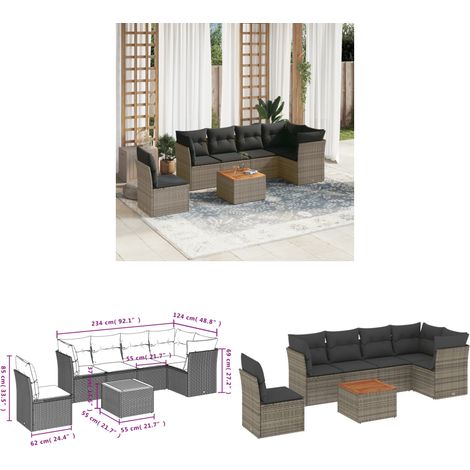 7-tlg. Garten-Sofagarnitur mit Kissen Grau Poly Rattan - Gartenmöbel - Outdoor Möbel - Lounge Set - Rattan Gartenmöbel - Esstischgarnitur - Home & Living (1/3)