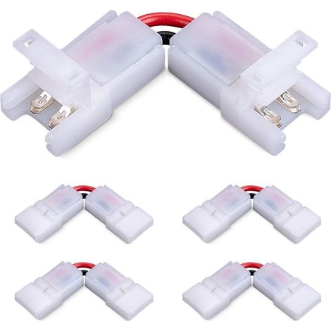 Lot de 5 bandes LED 5050 de 8 mm à 2 broches avec connecteurs en L à 90 degrés, adaptateur d'angle LED à angle droit sans soudure (1/5)