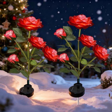 10 Lampes solaires, LED fleur rose, panneau monocristallin, étanche, pour jardin, allée, cimetière, décoration