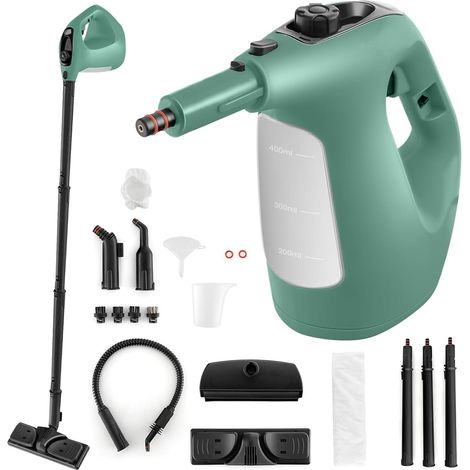 COSTWAY Nettoyeur Vapeur Portatif 1400W avec 14 Accessoires, Balai Vapeur Continue et Durée d’Utilisation Illimitée Réservoir d’Eau 400 ml, pour Nettoyer Plancher Tapis Rideaux (Vert) (1/5)