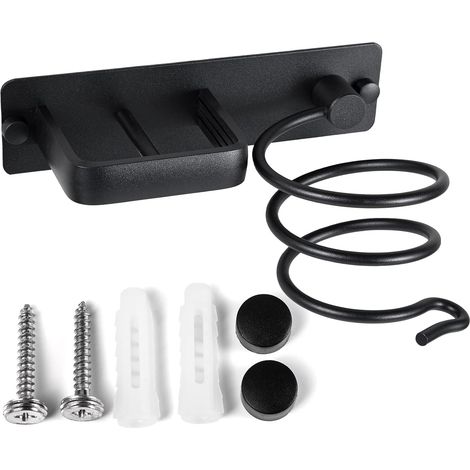 Supporto per asciugacapelli in alluminio con organizer per cavi a parete per piastre per capelli, spazzole per capelli e saloni di parrucchiere - Nero (1/5)