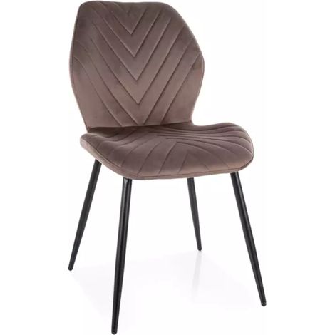 Chaise velours cappuccino piètement métal noir mat silhouette incurvée MYRENDA (1/4)