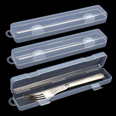 Lot de 3 Boîte à couverts, Plastique PP, 27x5,5x3 cm, Réutilisable, Lave-vaisselle, École Camping Bureau