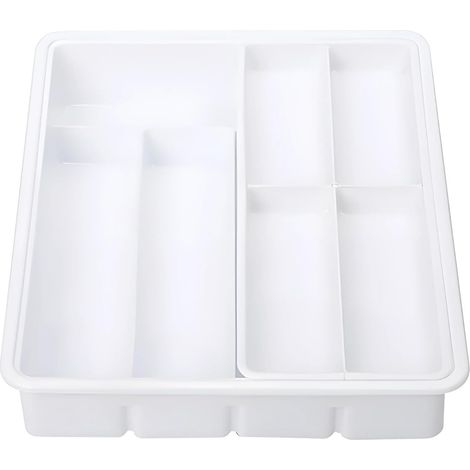 Organiseur de tiroir cuisine blanc, grande capacité porte-ustensiles avec plusieurs compartiments, plateau à couverts en plastique, 12,4 x 24,4 cm, gain place dans le - (1/5)