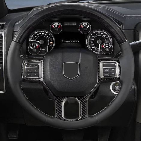 1 colour: Carbon fibre texture Material: Soft carbon fibre Steering wheel trim for Dodge Ram. (1/5)
