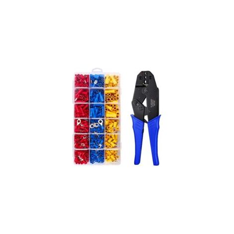 Kit di attrezzi per crimpare terminali per cavi isolati, pinza crimpatrice a cricchetto da 0,5-6 mm², pinze per capicorda, set di attrezzi per elettricisti con 700 connettori a crimpare isolati - Crez