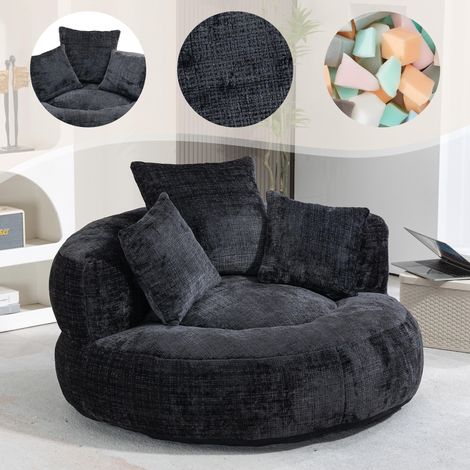 Fauteuil pouf Lazy Sofa Durable Comfort Lounger à dossier haut avec trois coussins pour adultes et enfants, intérieur et extérieur, fauteuil de jeu individuel pour chambre, bureau (chenille noire)