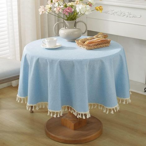 Runde Tischdecke mit Quasten, Baumwolle, blau, 150 cm Durchmesser