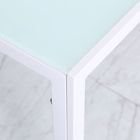 Table de repas rectangulaire 4 personnes, design contemporain en verre trempé et acier blanc, dimensions 120x60x75 cm, idéale pour cuisine et séjour