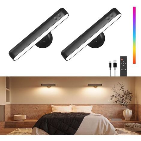 Appliques Murales à Batterie 7500mAh, Appliques Murales LED Rechargeables avec Télécommande, 3 Couleurs, Lampe Murale Sans Fil, Rotative à 360°, à Intensité Variable avec 15 Couleurs RVB (1/5)