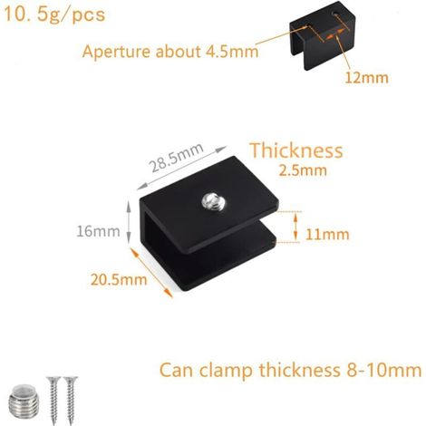 8-teiliges quadratisches Glasklemmenset aus Edelstahl für Flachglas und Spiegel mit 8–10 mm Durchmesser, schwarz (1/5)