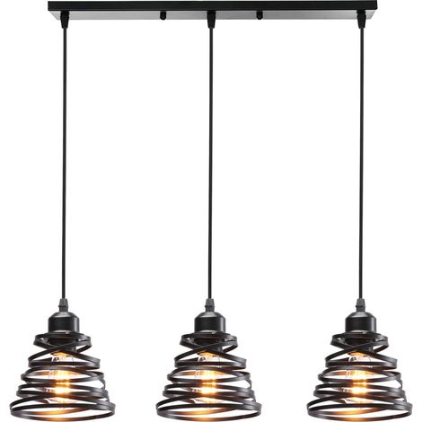 GROOFOO 3 Lumières Suspension Luminaire Rétro Créatif Lustre Plafonnier de Design à Spirale en Cascade Vintage Métal E27 Lampe Suspension Industrielle pour Salon Salle à Manger,15cm (3 Lampes Noir B)