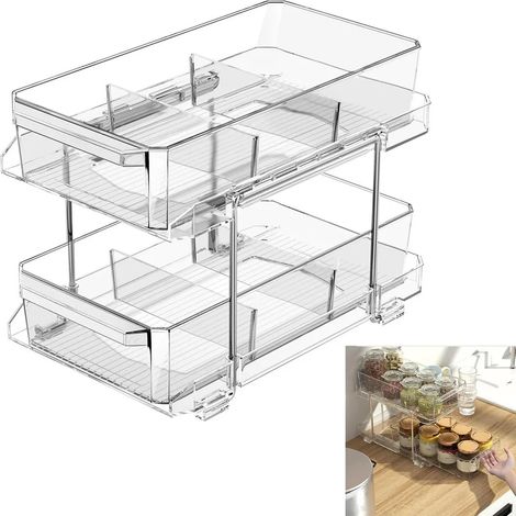 Scaffale da cucina con cassetti, ripiano in acrilico a doppio strato e porta spezie estensibile per spezie, cosmetici e articoli da bagno. (1/3)