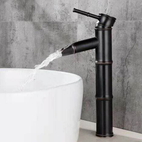 Robinet Lavabo Rétro Bronze - Monotrou Eau Chaude et Froide - 2 Joints Break Mouth+Tuyau D'arrivée D'eau （Noir Style A)