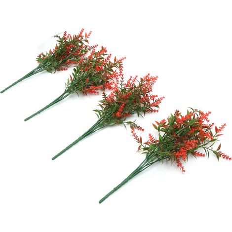 Lot de 4 fleurs artificielles de lavande, aux couleurs vives et naturelles, en plastique, pour jardin, porche ou fenêtre. (1/5)