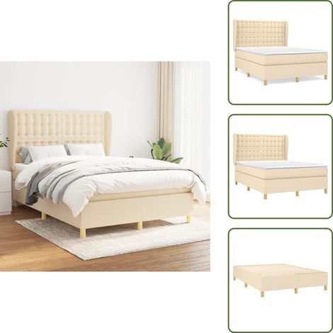 Cama con cabecero ajustable - vidaXL Cama box spring con colchón tela color crema 140x190 cm - Colchón ensacado