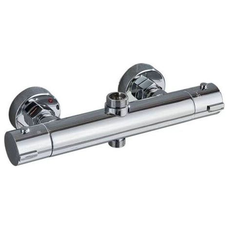 Thermostatische Duscharmatur, wandmontierter Thermostathahn mit 38°C-Sicherheitsknopf, 150 mm Mittenabstand – Chrom (1/5)