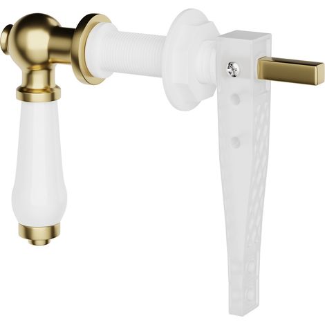 White Ceramic and Brushed Brass Traditional Cistern Flush Lever