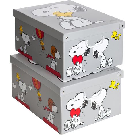 Lavatelli Set 2 pezzi Scatole armadio in cartone, scatole per vestiti e biancheria, per cambio stagione, Snoopy 49x40xh24 cm (1/4)